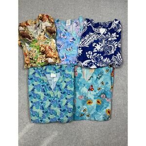 Lot Of 5 Womens Size M Printed Scrub Tops